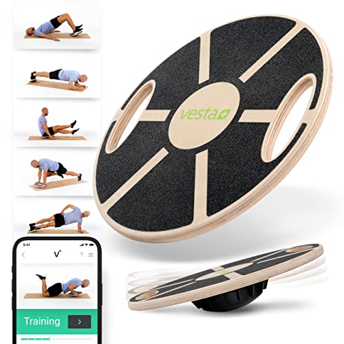 Vesta+ Balance Board Holz + Fitness App, Balanceboard aus nachhaltigem Eichenholz - Der Balance...