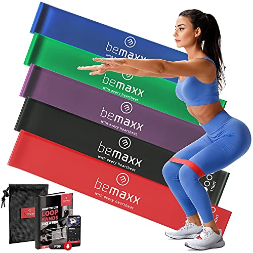 Fitnessband Set - 5X Loop Gummiband Resistance Widerstandsbänder + Trainings-eBook | Gymnastikband,...